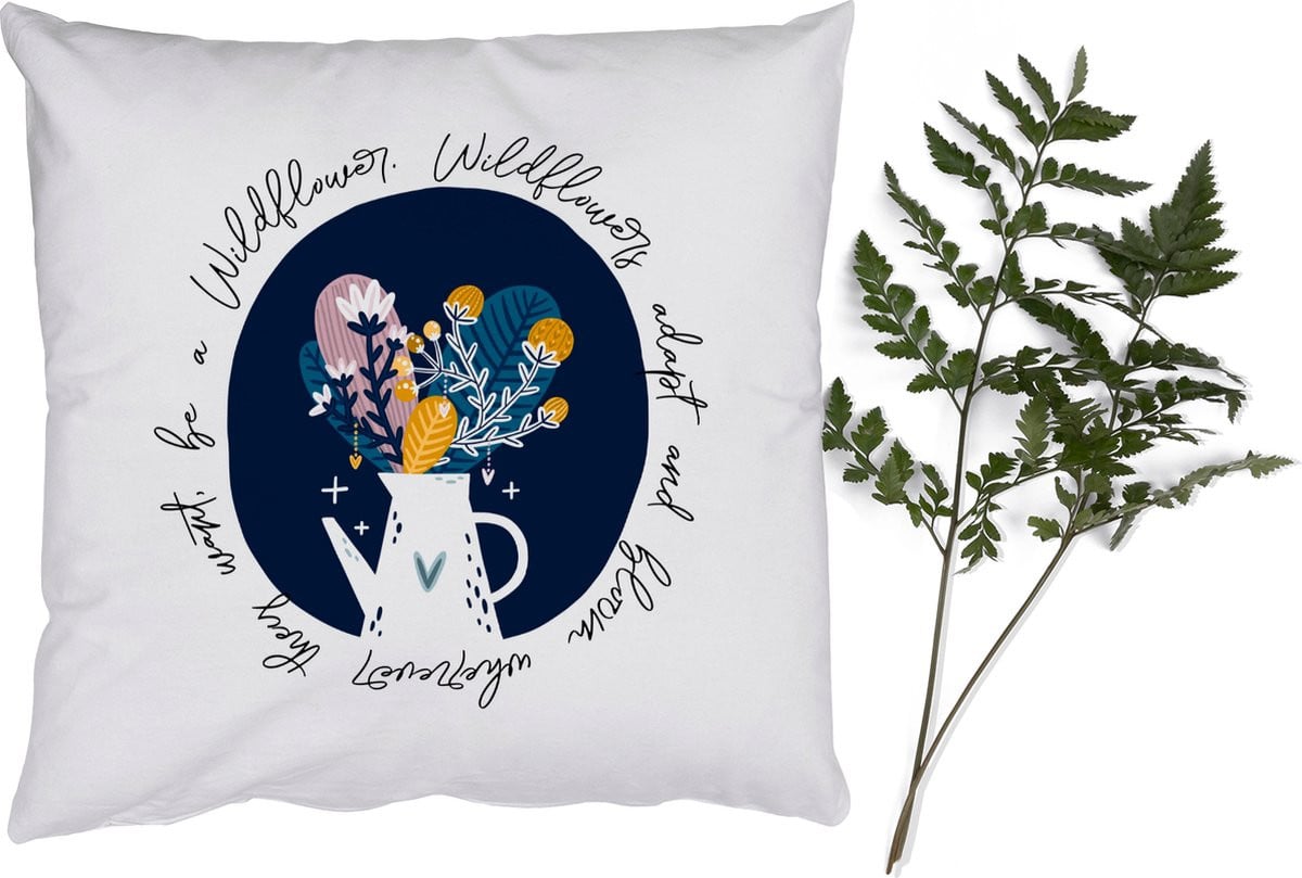 PillowMonkey Sierkussen met Wildflowers Quote - 60 x 60 cm