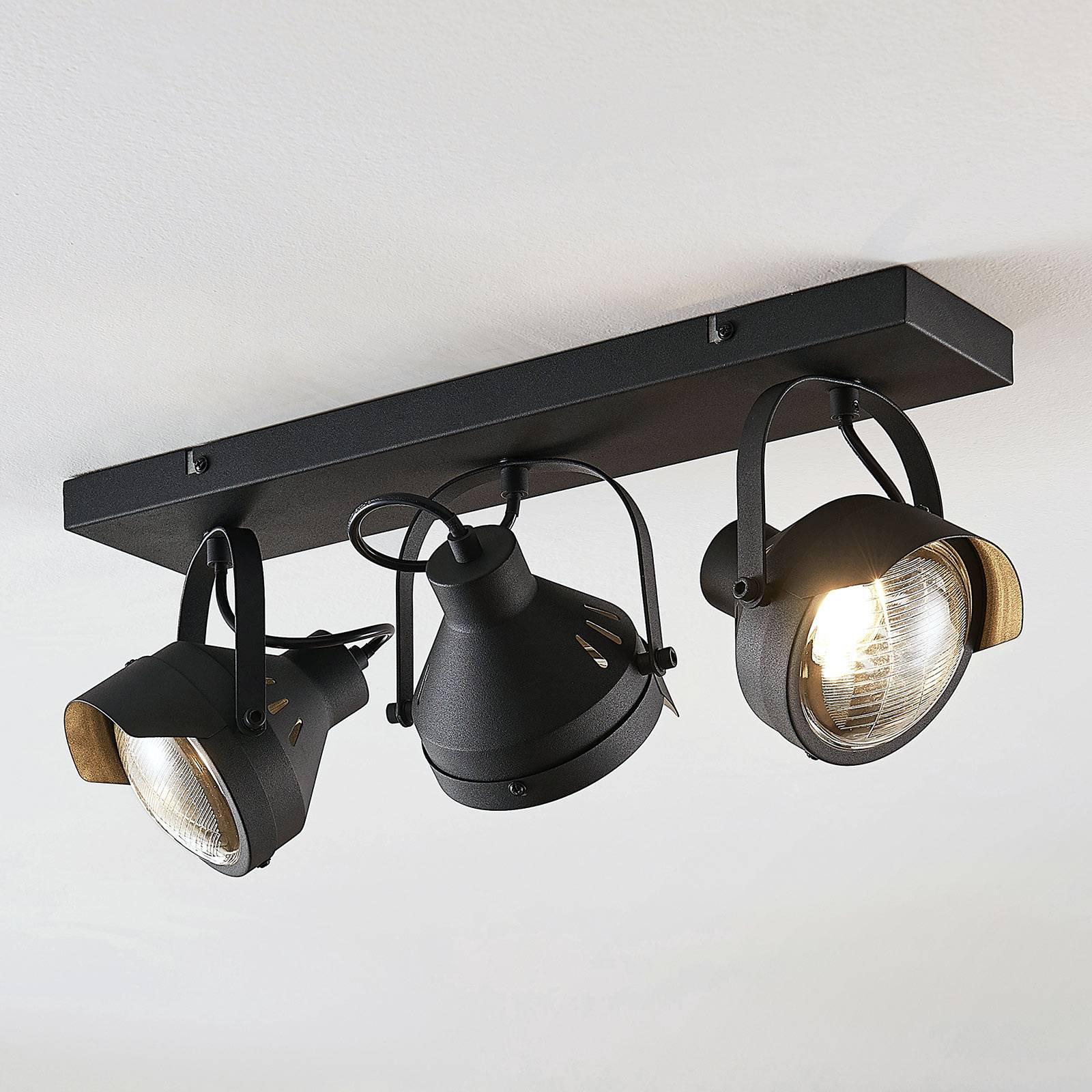 Lindby downlight Henega, 52 cm, black, 3-bulb Henega Lindby, dimmable, Black, Living / Dining Room, metal, Industrial Design, Ceiling Light