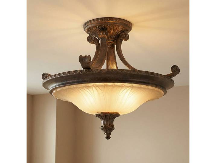 Plafonnier Stirling Castle, bronze/crème, 48 cm - FEISS - Salon / séjour - Ancien - Métal - Semi-encastré