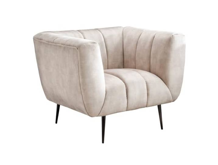 Sessel NOBLESSE - 105cm - champagner - Samt Metall-Beine Taschenfederkern Rundumbezug, Ziersteppung, Nosagfederung, hoher Komfort, Retro, Design, Eyecatcher
