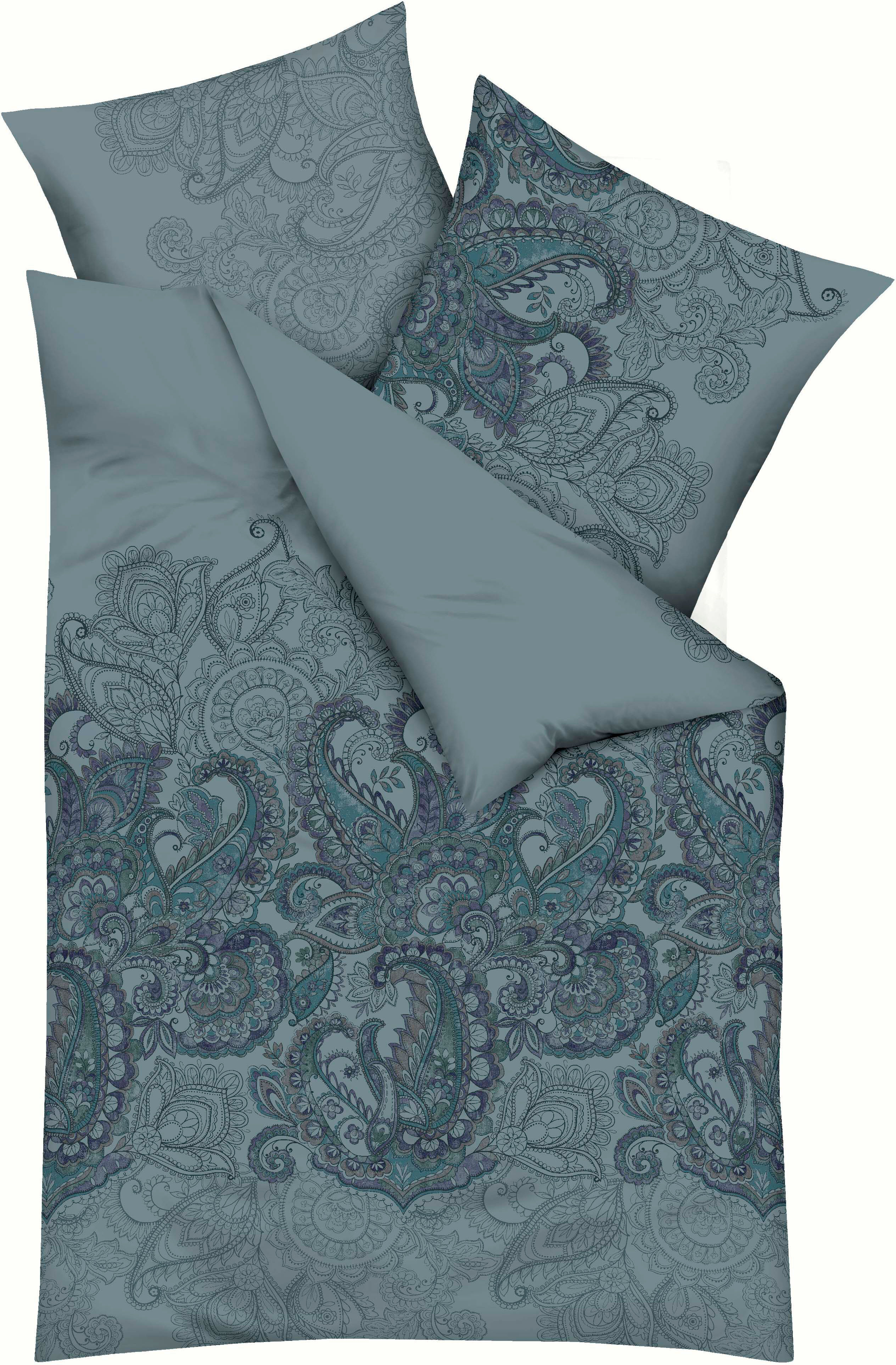 Bettwäsche KAEPPEL "Indica", blau (indigo), B/L: 155cm x 220cm, 1 Stk., 1 Stk., Mako-Satin, B/L: 80cm x 80cm, 2 Stk., Mako-Satin, Obermaterial: 100% Baumwolle, Bettwäsche, Bettwäsche, Mit Paisleymuster