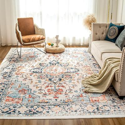 Maschinenwaschbarer Teppich, Vintage-Wohnzimmerteppich, waschbarer Couchtischvorleger mit rutschfester Unterseite, faltbar und leicht zu reinigen, weiche und strapazierfähige Fußmatte für Zuhause