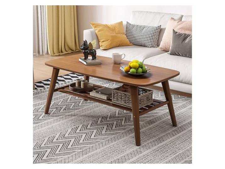 Ptasccne Couchtisch aus Holz for Wohnzimmer Mid Century Modern Tische mit Regalaufbewahrung, 2-stöckig, mit abgerundeten Ecken couchtisch