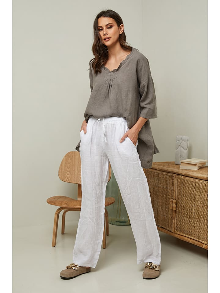 Fleur de Lin Leinen-Hose "Garancel" in Weiß - S