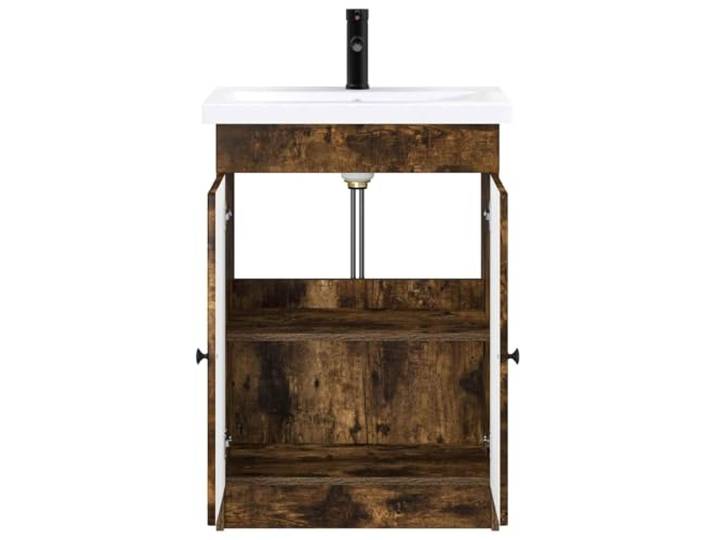 SKTQYQO Badmöbel-Set Eiche Rauchgrau 56 x 37,5 x 81 cm Technisches Holz, Schrank mit Scharniertüren, Innenregale, elegante und praktische Lösung