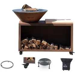 GRILLCHIC Privilege Pack Traditioneller Feuerkorb Stahl 103 Corten-Nachbildung Doppelte Wanne