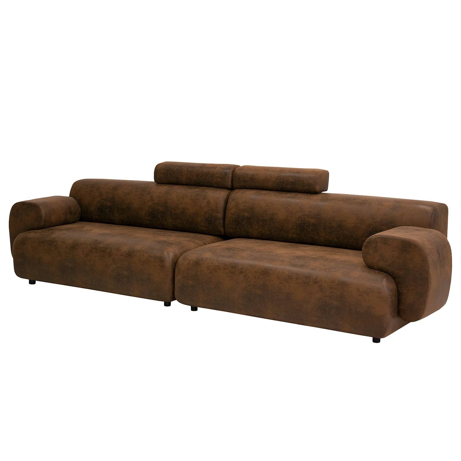 home24 Imbert Goda XXL-bank, bruin microvezel, modern, B: 354 cm, D: 74 cm, H: 106 cm