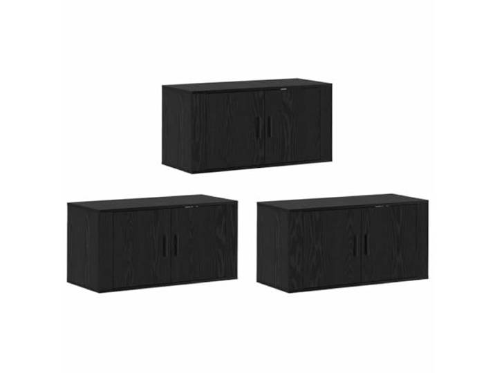 LMTYOENFG Wand TV Schrank 3er Set Schwarz Eichen-Optik Holzwerkstoff Platzsparende Hängeboards für Wohnzimmer und Schlafzimmer mit Regalen und Scharniertüren für ordentliche Medienaufbewahrung.