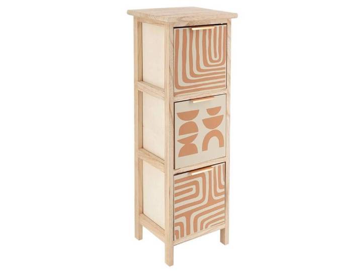 MEUBLE MDF/PAULOWNIA 3 TIROIRS IMPRIMES TRIBAL CRAFT POIGNEE METAL - NATUREL/BEIGE - Tendance