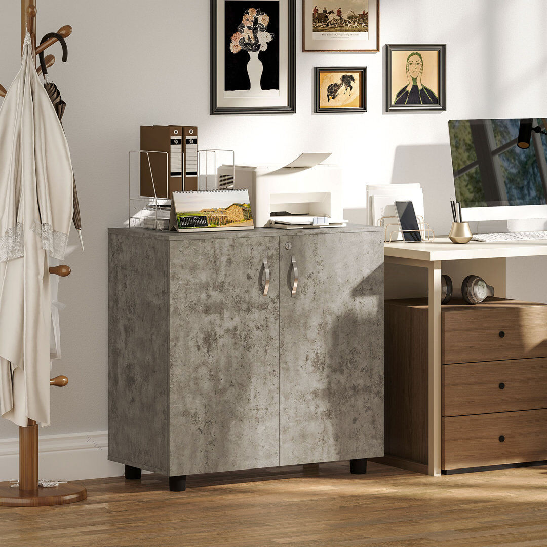 17 Stories 2-Tier Locking Filing Cabinet Office Storage Cabinet, Oak Grey 80cm W X 40cm D