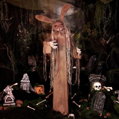 Haunted Hill Farm 5.6-Ft. Standing Animated Rabbit Animatronic, Brown