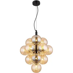 Pendelleuchte Hängelampe Esstischleuchte Glaskugel 13 flammig amber H 120 cm