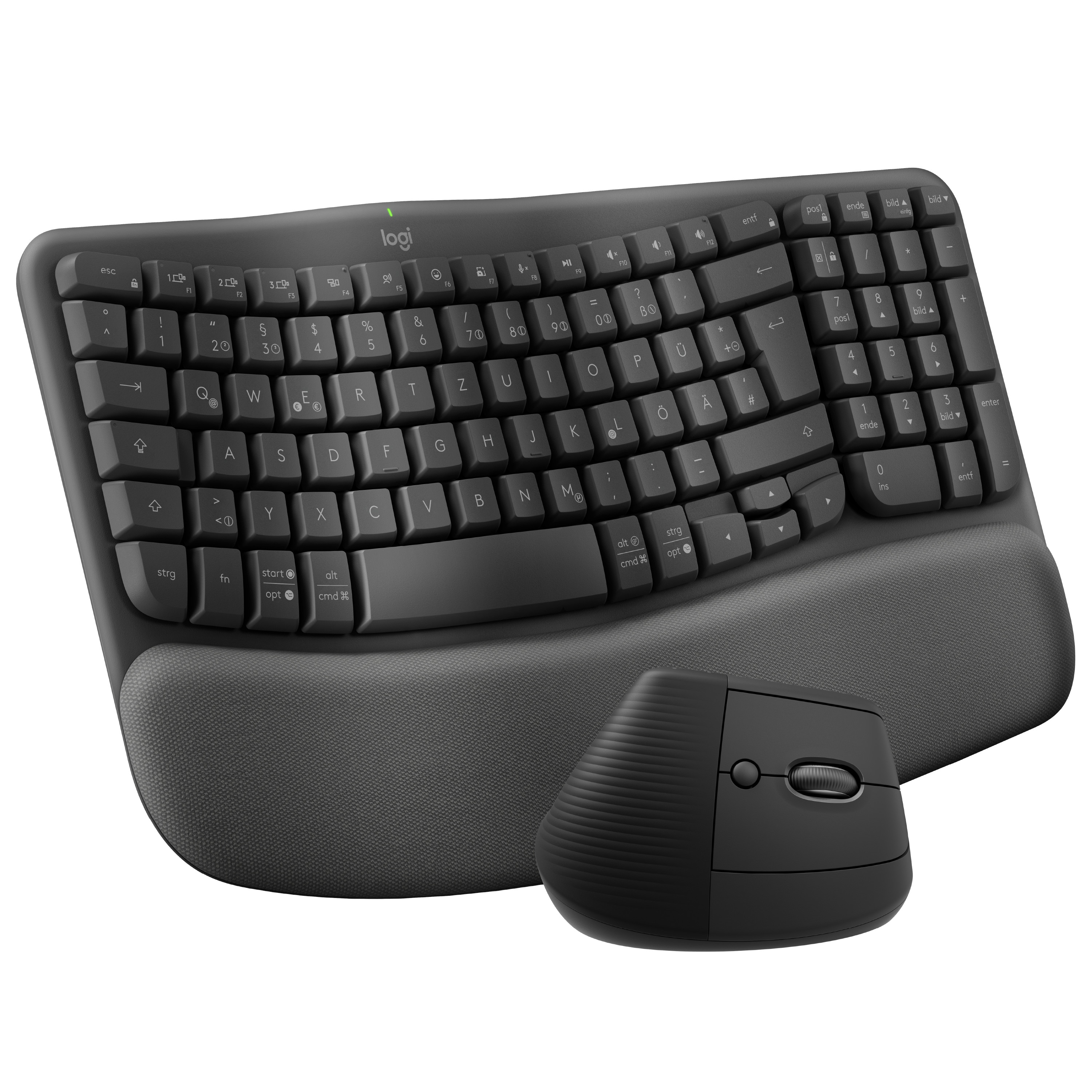 Logitech Lift + Wave Keys Ergo Combo kabelloses ergonomisches Maus-Tastatur-Set, Bluetooth & Logi Bolt, Grafit