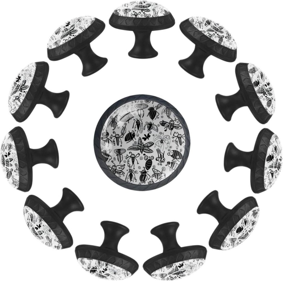 Glazen kastknoppen met handgetekende insecten, diameter: 3 cm, diverse stijlen