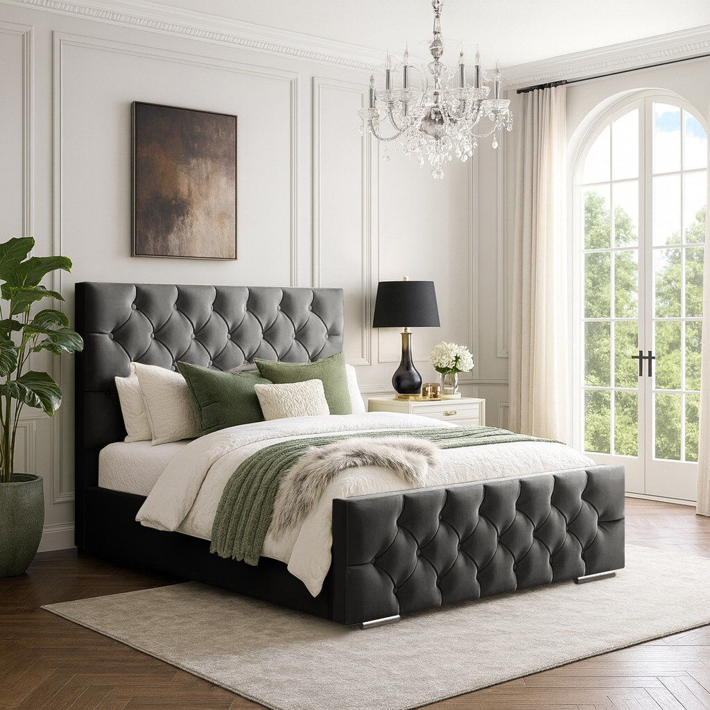Mercer41 Bollman Upholstered Velvet Bed Asphalt Kingsize (5')