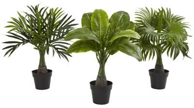 Nearly Natural Areca, Fountain & Banana Palm (Set of 3) - Green