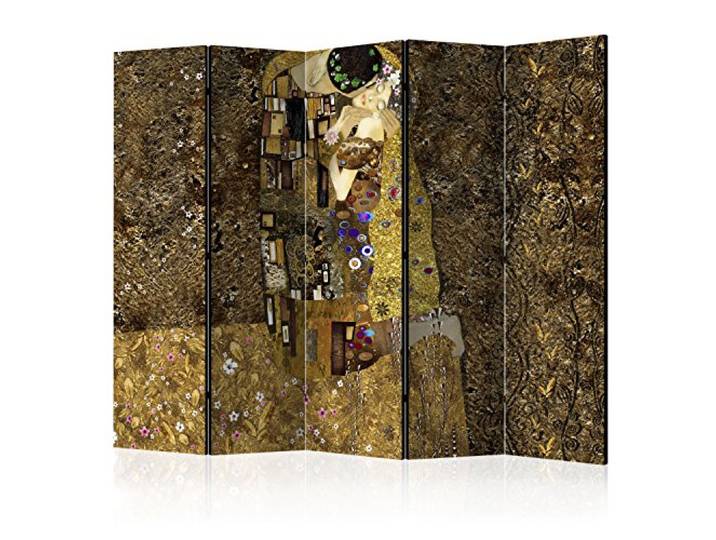 murando Raumteiler Klimt Kuss Foto Paravent 225x172 cm beidseitig auf Vlies-Leinwand Bedruckt Trennwand Spanische Wand Sichtschutz Raumtrenner braun Gold l-A-0001-z-c