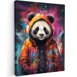 LEINWANDBILD Panda - Jacke - Graffiti - Orange Wandbild Wohnzimmer 60x80 cm