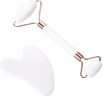 Uplifted Finds Natural Resin Facial Roller And Heart Shaped Gua Sha Scraper Set pink Scraping Board