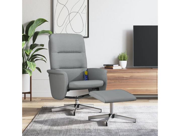 vidaXL Massagesessel mit Fußhocker Hellgrau Stoff