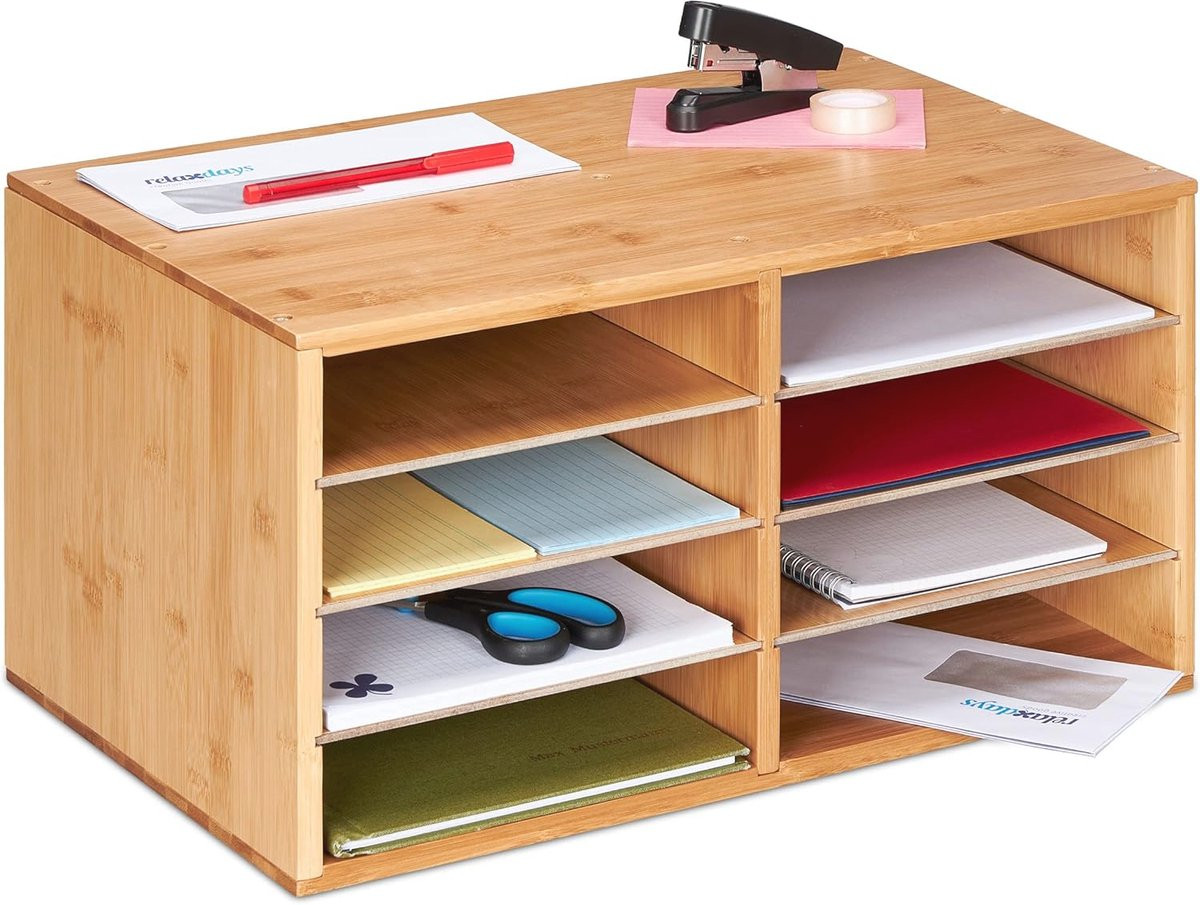 Bamboe Brievenbak A4 - Sorteerbak met 8 Vakken voor Desk Organizer