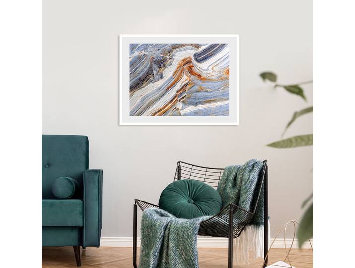 Bild QUEENCE Fatima , blau (farbe rahmen: weiß, farbe bild(er): türkis), B:40cm H:30cm, Acrylglas, Holz, Papier, Bilder, Bild