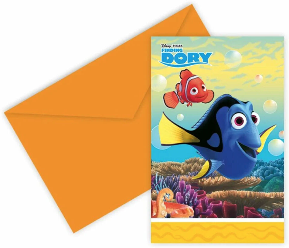 Procos Disney Invitation Card & Envelope 6-Pack-Finding Dory (Diversen) Nieuw