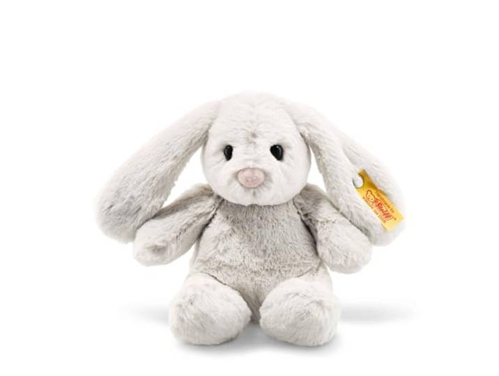 Steiff Hoppie Hase 18 cm hellgrau, Plüschtier Hase mit Schlappohren, Soft Cuddly Friends, flauschiges Stofftier zum Kuscheln und Spielen, Kuscheltier für Mädchen und Jungen, waschmaschinenfest