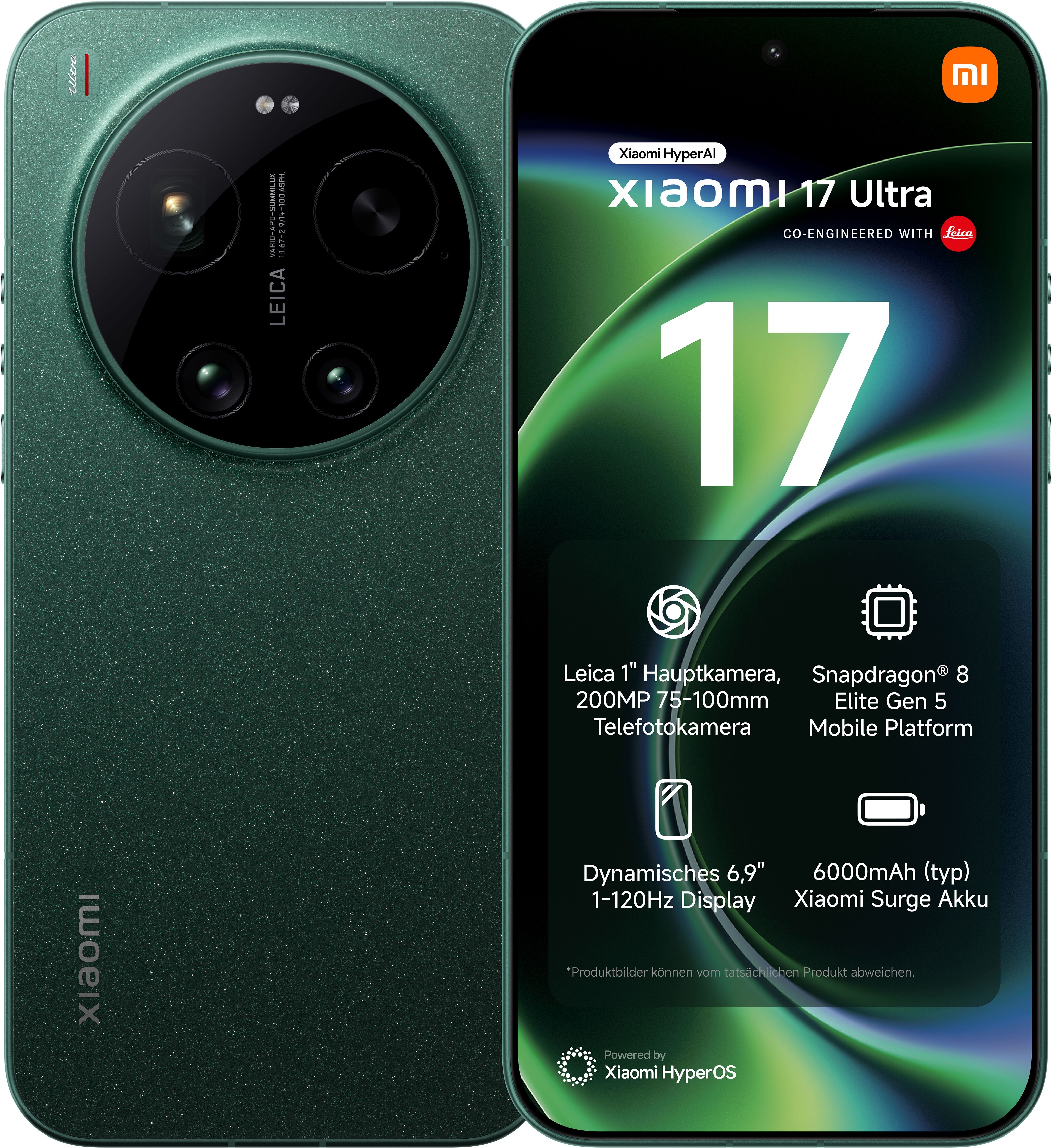 XIAOMI Smartphone "17 Ultra 16+512GB", Energieeffizienz: A, grün (starlit grün), 512 GB, Mobiltelefone, Smartphone starlit grün 512 GB
