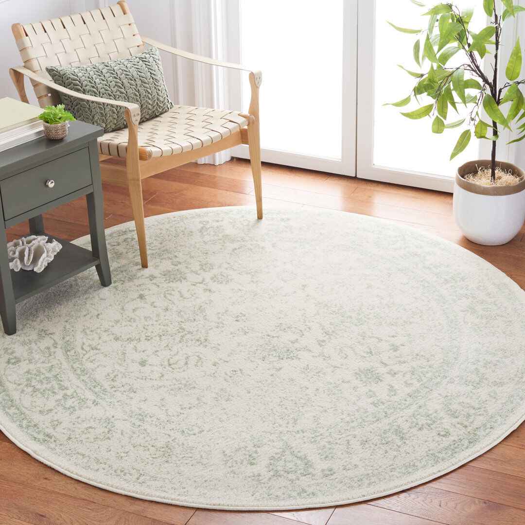 Fernleaf Jacquelyn Floral Area Rug Ivory/Light Green Round 183 cm