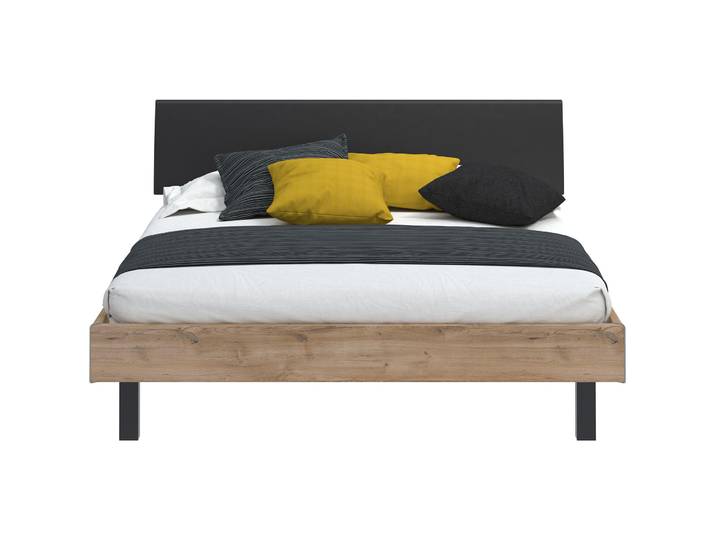 Modular Bett Livorno Natur, Schwarz MDF, Kunstleder, Metall 180 x 200 cm