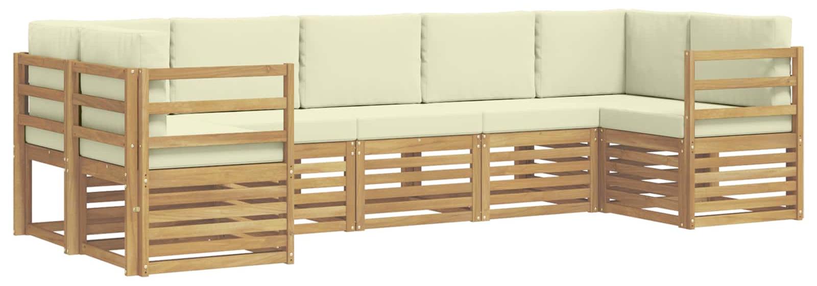 Ecksofa Set mit Kissen 7 pcs Weiß und Creme Polyester