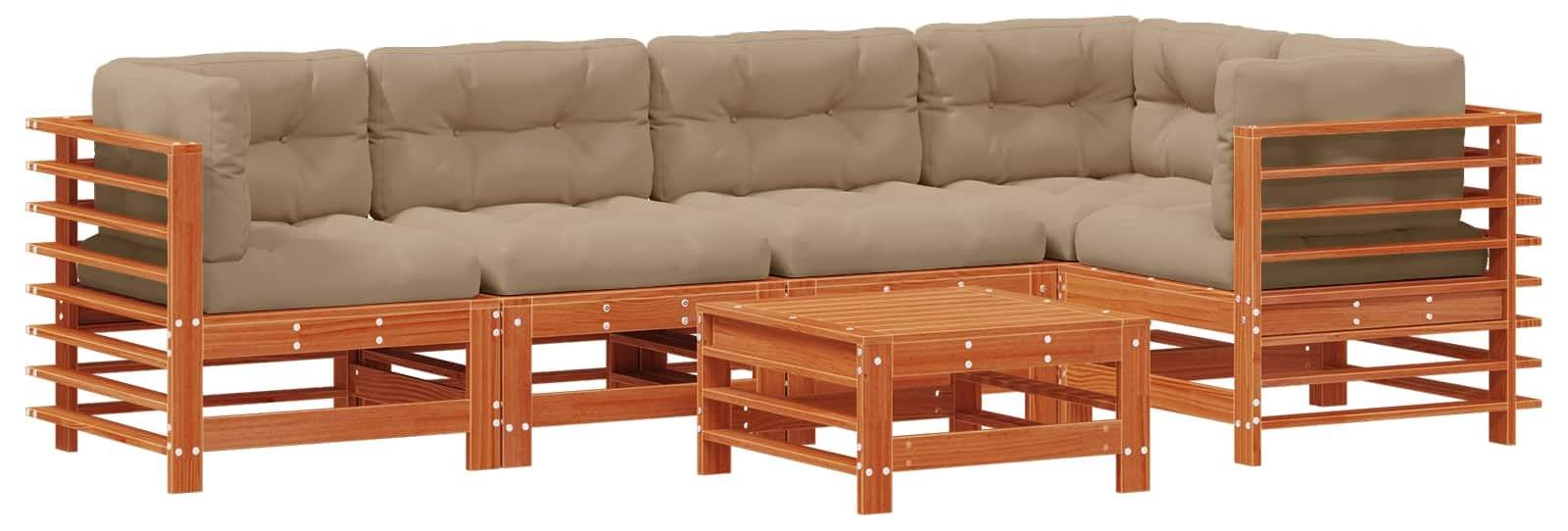 Modulares Lounge-Set, 6-teilig - Dunkelbraunes Kiefernholz - 6 Sitzplätze