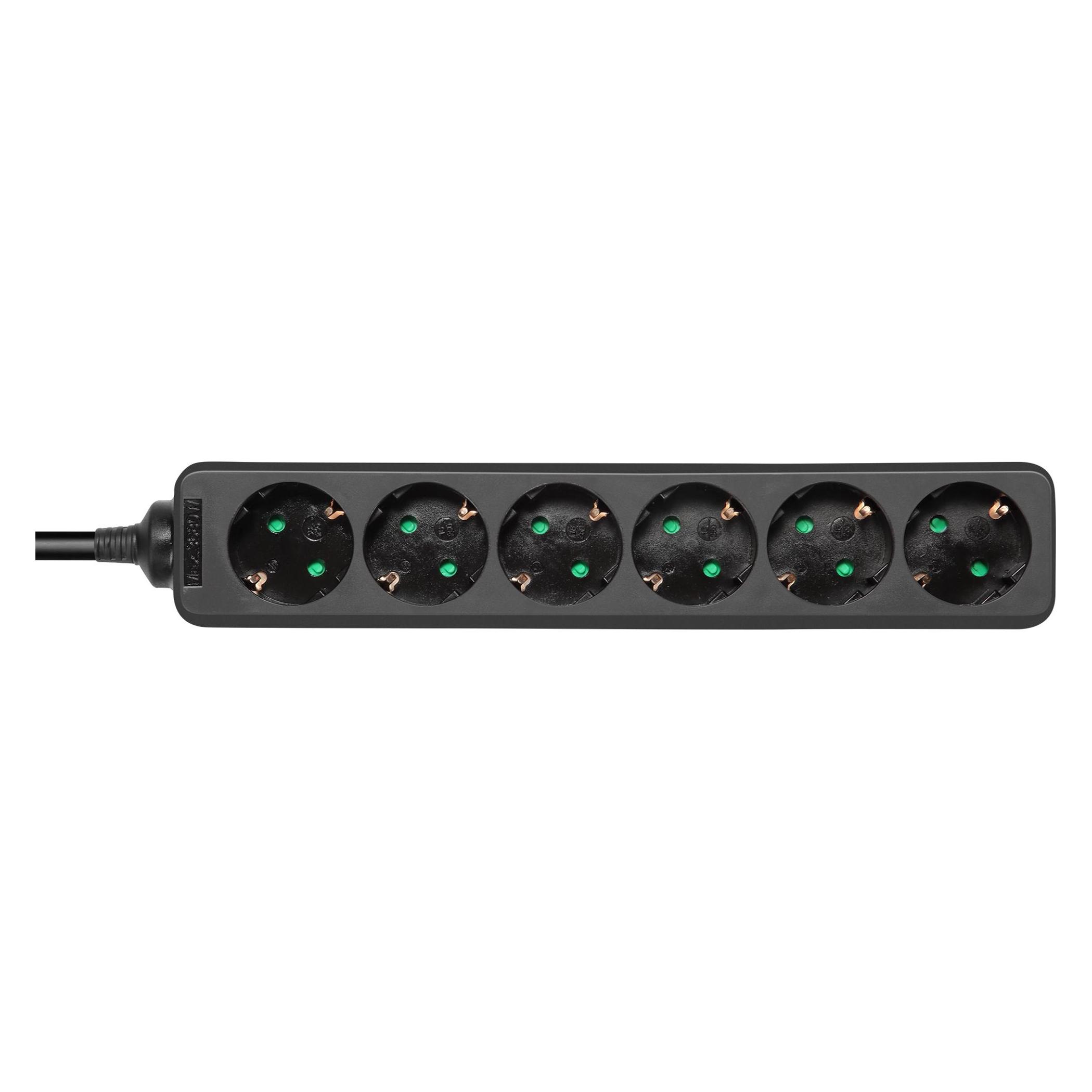 Deltaco GT-0620 power extension 6 AC outlet(s) Indoor Black (6x, CEE 7/3, CEE 7/7, 1.50 m) (GT-0620)