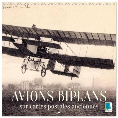 Avions biplans sur cartes postales anciennes (Calendrier mural carré 2027 30x30 cm) Calendrier double avec une page pour vos prises de notes