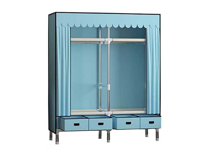 JMOZHCD Tragbarer Canvas-Kleiderschrank, Stoff-Kleiderschrank mit Hängestange, Kleiderschrank-Aufbewahrungsorganisator, Schlafzimmer-Stoff-Kleiderschrank-Aufbewahrungsregal (B)