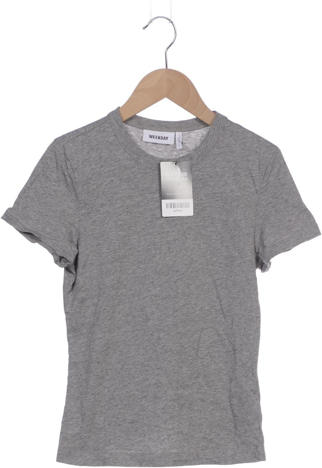 Weekday Damen T-Shirt, Grau, Gr. S, Baumwolle - Second Hand