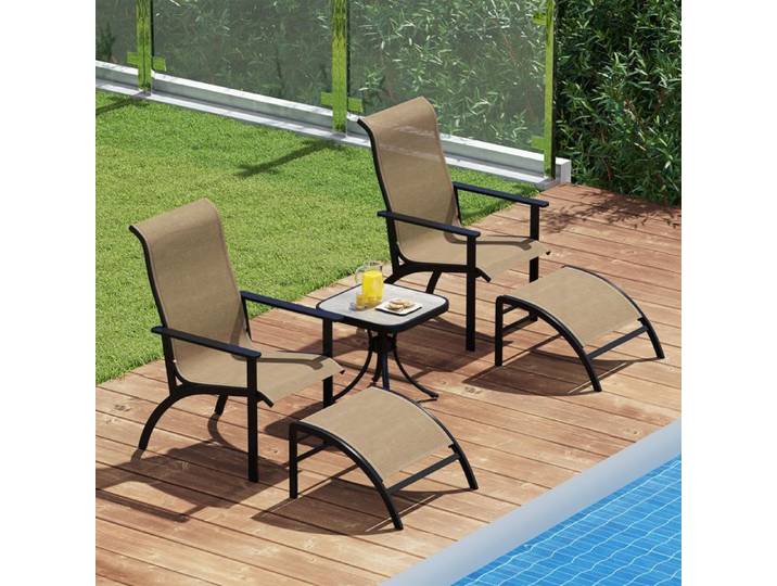 GOPLUS Ensemble de Salon de Jardin 5 Pièces 2 Chaises Adirondack 2 Poufs 1 Table d'Appoint pour Porche Cour Café