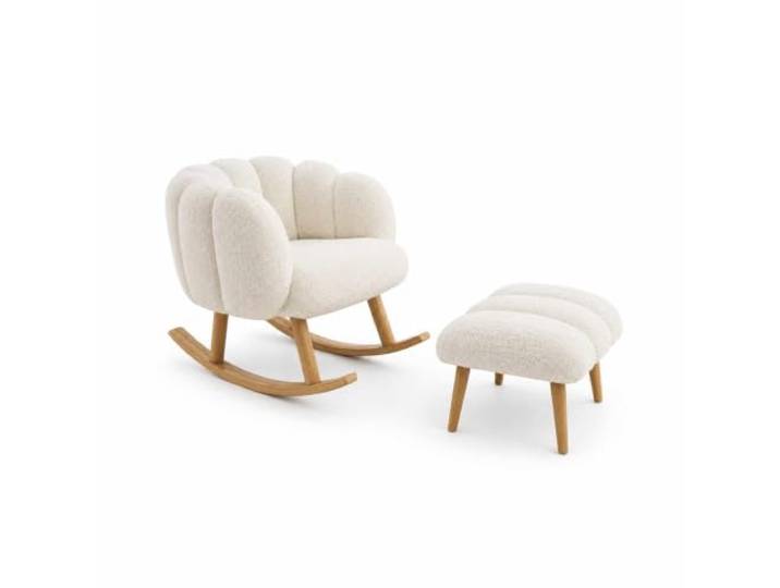 Hanah Home Elegant Wing Chair & Pouffe Set (2 Pieces), White, 100% Melamine Coated, Super Soft Sponge, Perfect for Modern Living Spaces