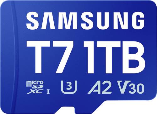 Samsung T7 microSDXC-Karte Retail 1TB UHS-I U3, A2 Application Performance Class, Class 10, v30 Video Speed Class