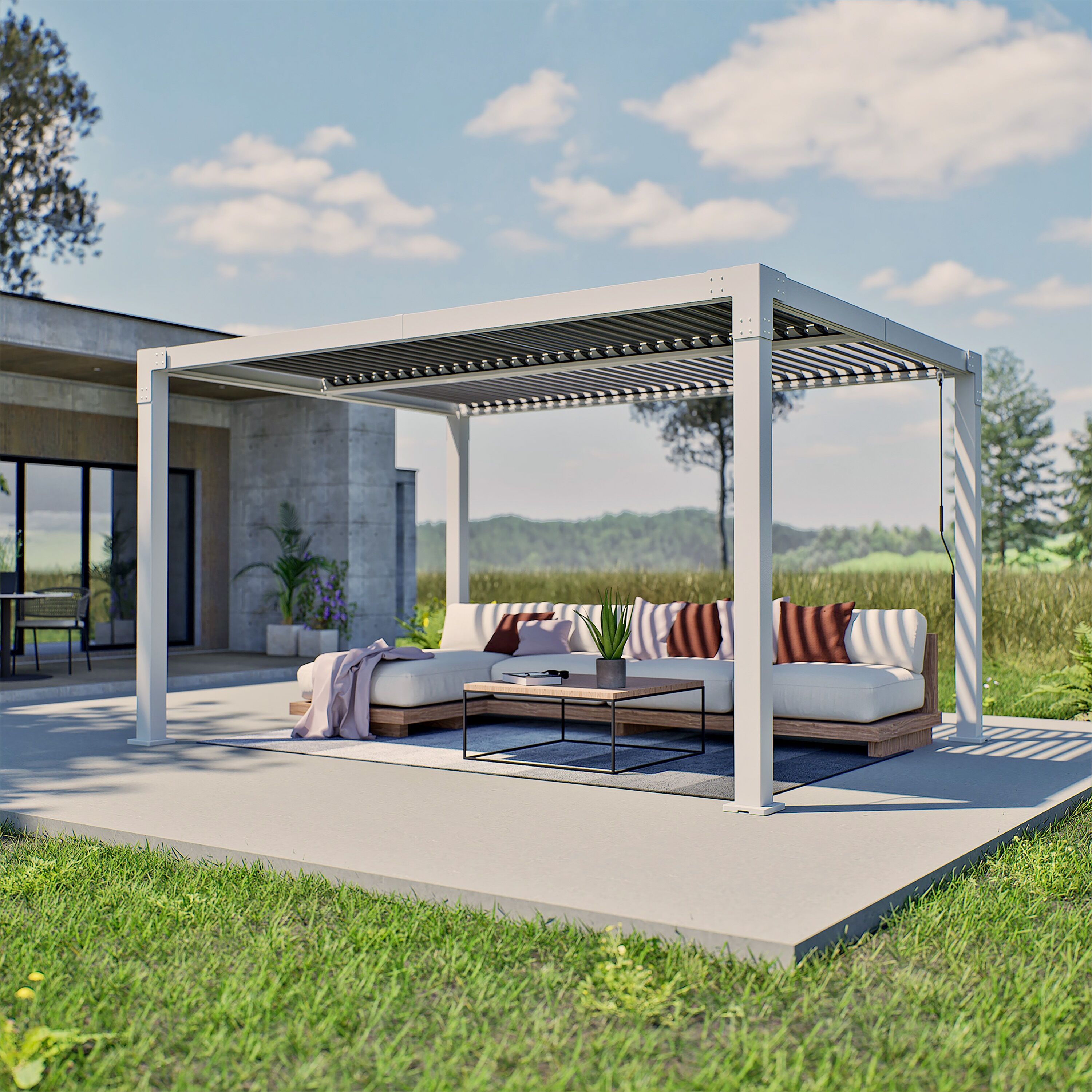 Pergola SOJAG "Hana 1013 Beige", weiß (creme), B:300,5cm H:225,3cm T:400,2cm, Pergolen, Massive Aluminiumkonstruktion