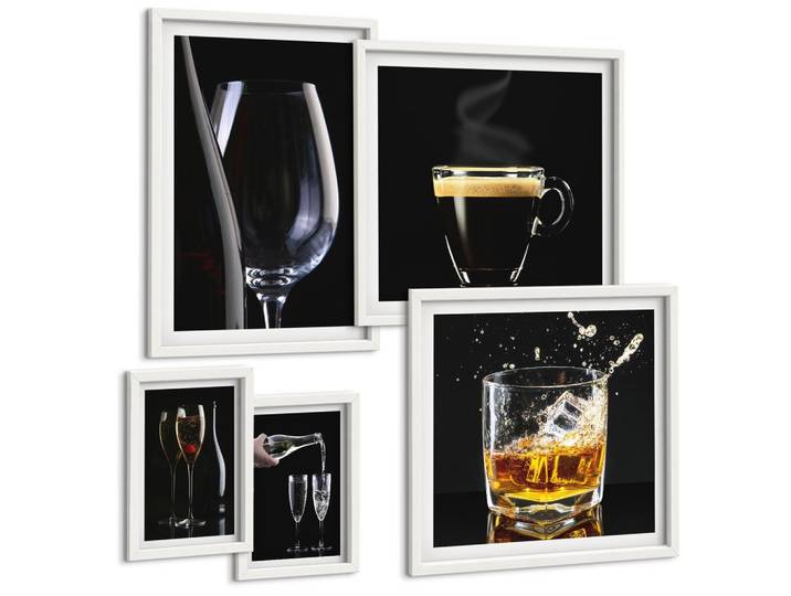 BILDER SET 5er Set - 50x50 cm & 20x30 cm & 40x60 cm Weißer Rahmen - Löwenzahn-Kalk-Kücheninschriften