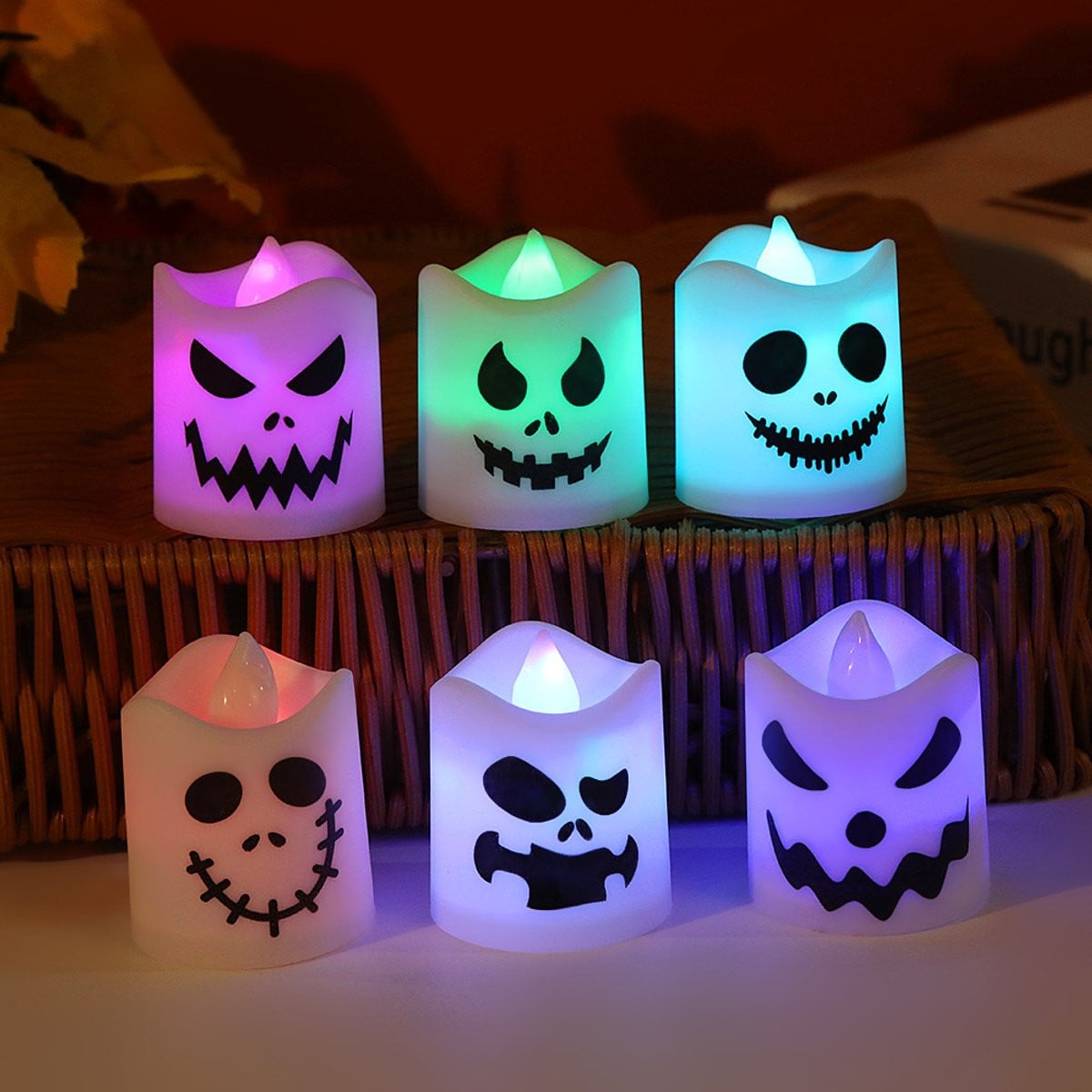 Set van 6 kleurveranderende LED-theelichtjes met vlamloos effect voor Halloween decoratie