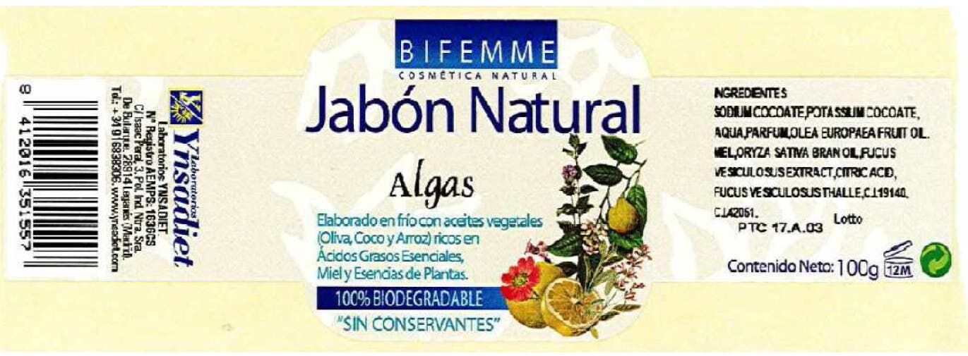 Bifemme Jabón Natural de Algas 100 g