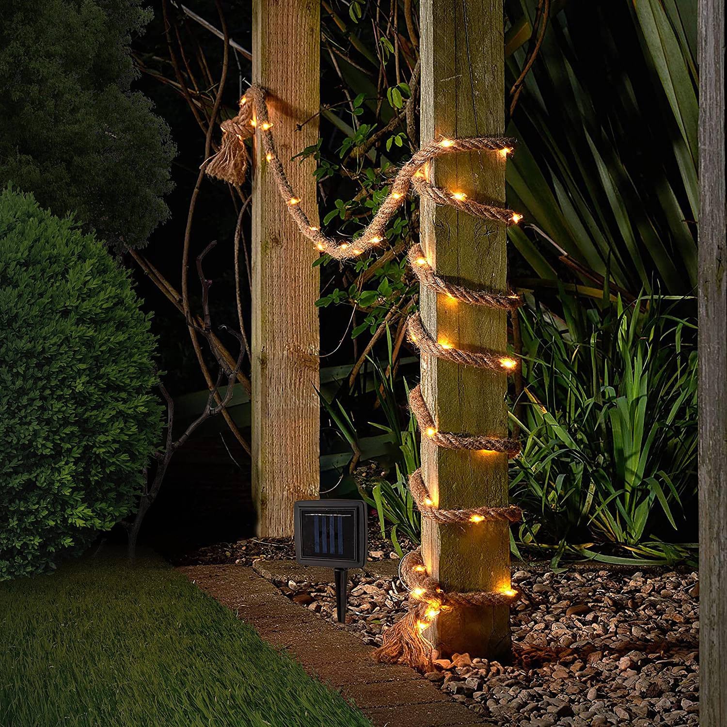 home24 Solar-lichtsnoer Canamo beige met warm wit licht