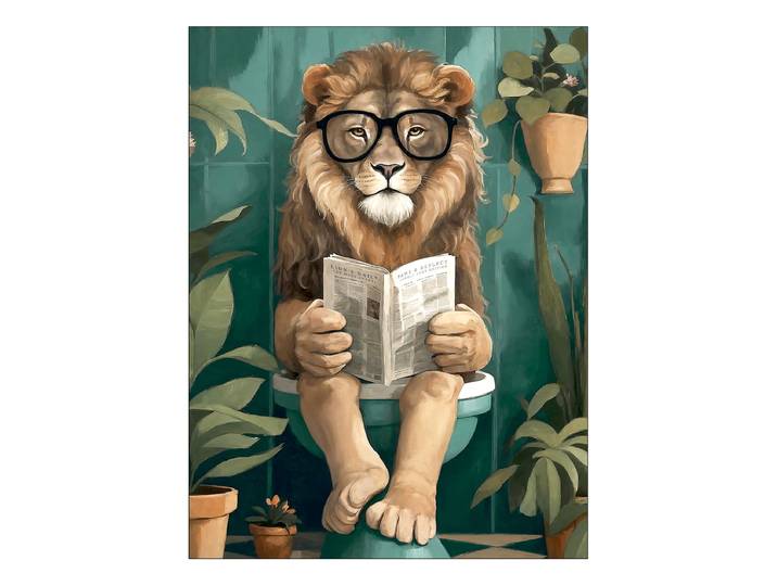 Tableau verre Lion amusant Verre flotté Vert/Beige/Marron 60 x 80 x 1cm