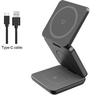 Uplifted Finds 3 in 1 Foldable Magnetic Wireless Charging Station   Fast Charging Stand For IPhone 16 Series & Apple Watch black