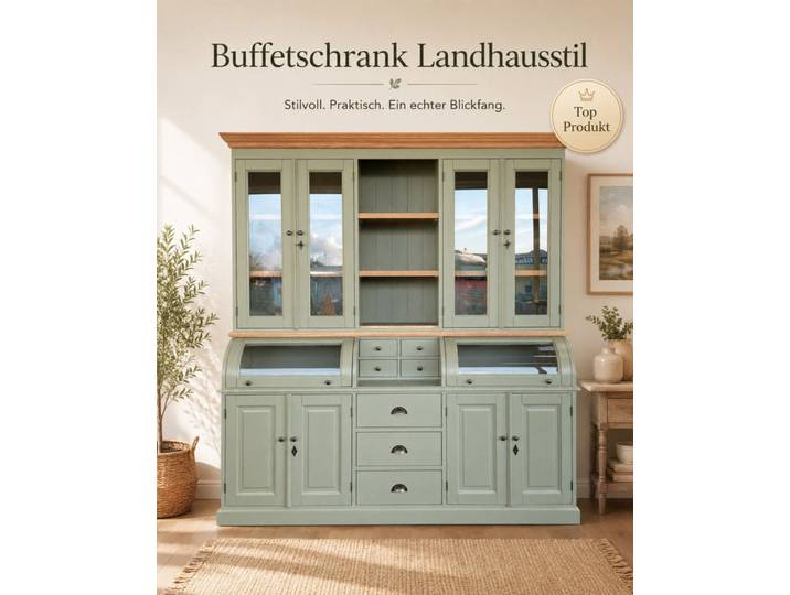 Wohnpalast Buffet Buffet Schrank Berlin 200cm Graugrün/Eiche - Landhaus Möbel