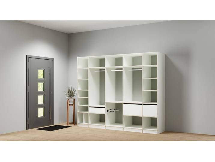 Offener Kleiderschrank mit vielen Optionen - Dein Schrank nach Maß gestalten Premium Dekore Weiß Multiplex Kante