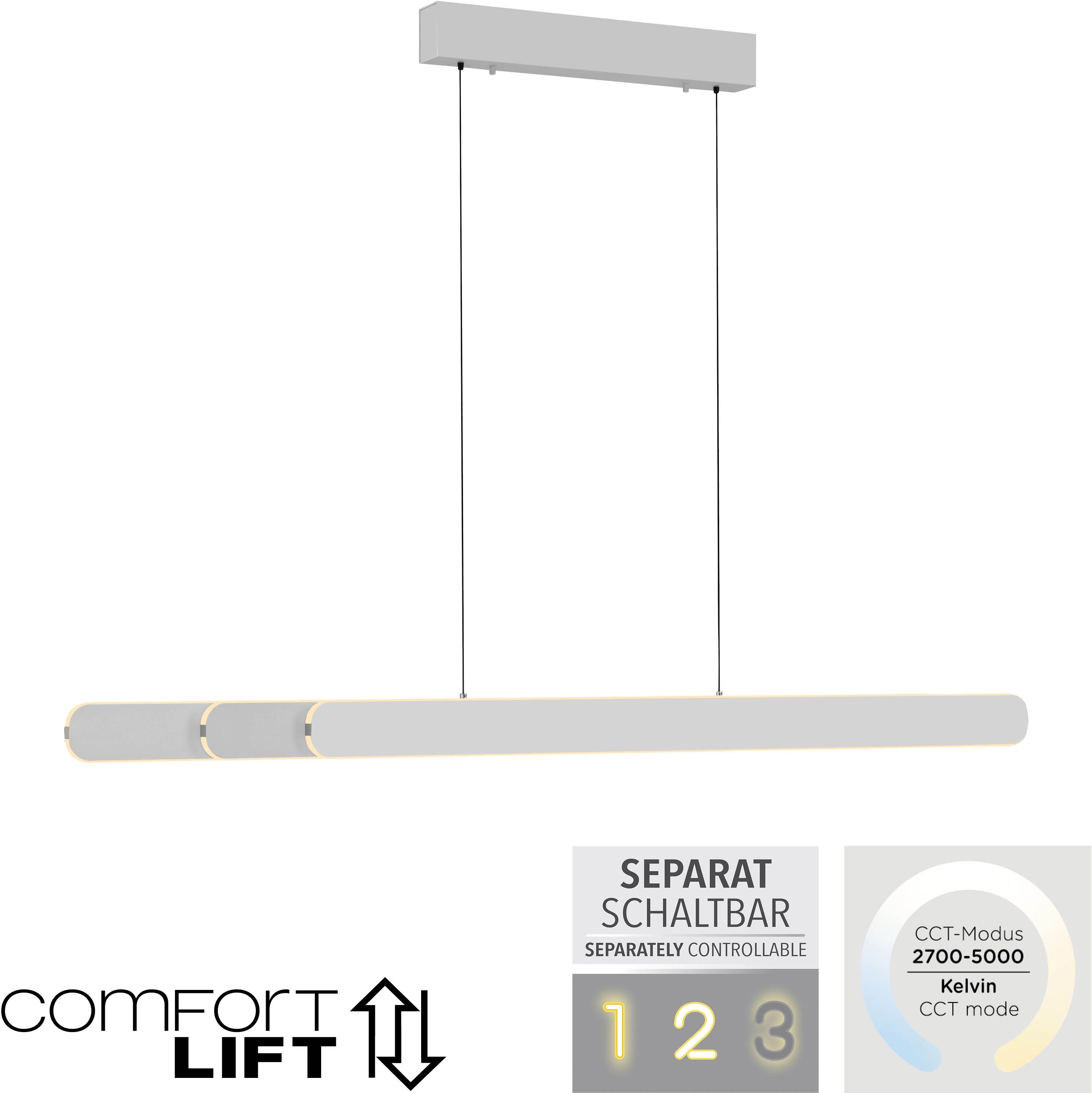 LED Pendelleuchte "ADRIANA ROUND", weiß, 2, H: 60cm, 1 Stk., SCHÖNER WOHNEN-KOLLEKTION, Leuchten, SCHÖNER WOHNEN Kollektion, Touchdimmer, Comfort-Lift, Memoryfunktion, LED Pendelleuchte